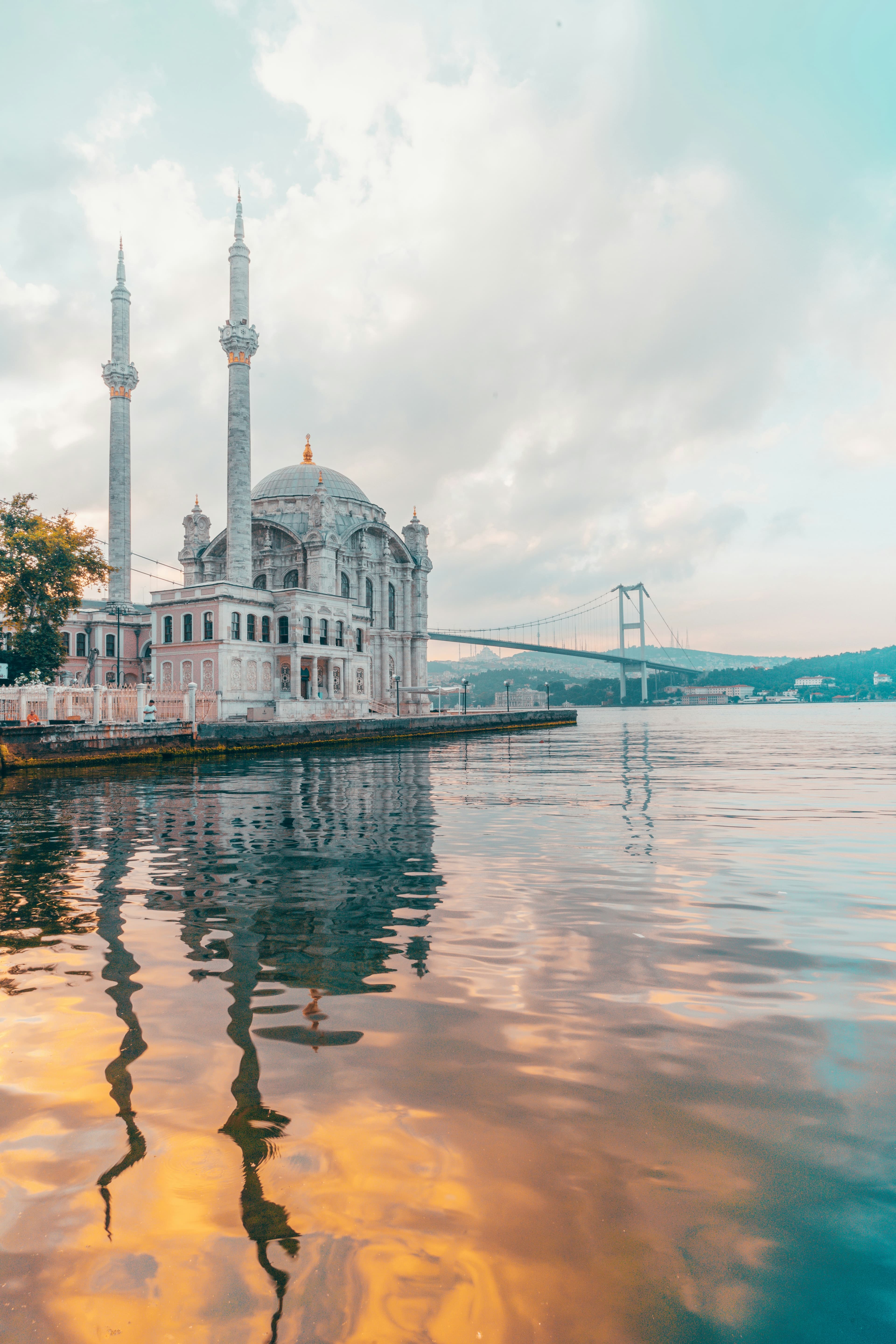 Ortaköy mosque reflected in the Bosphorus at sunset