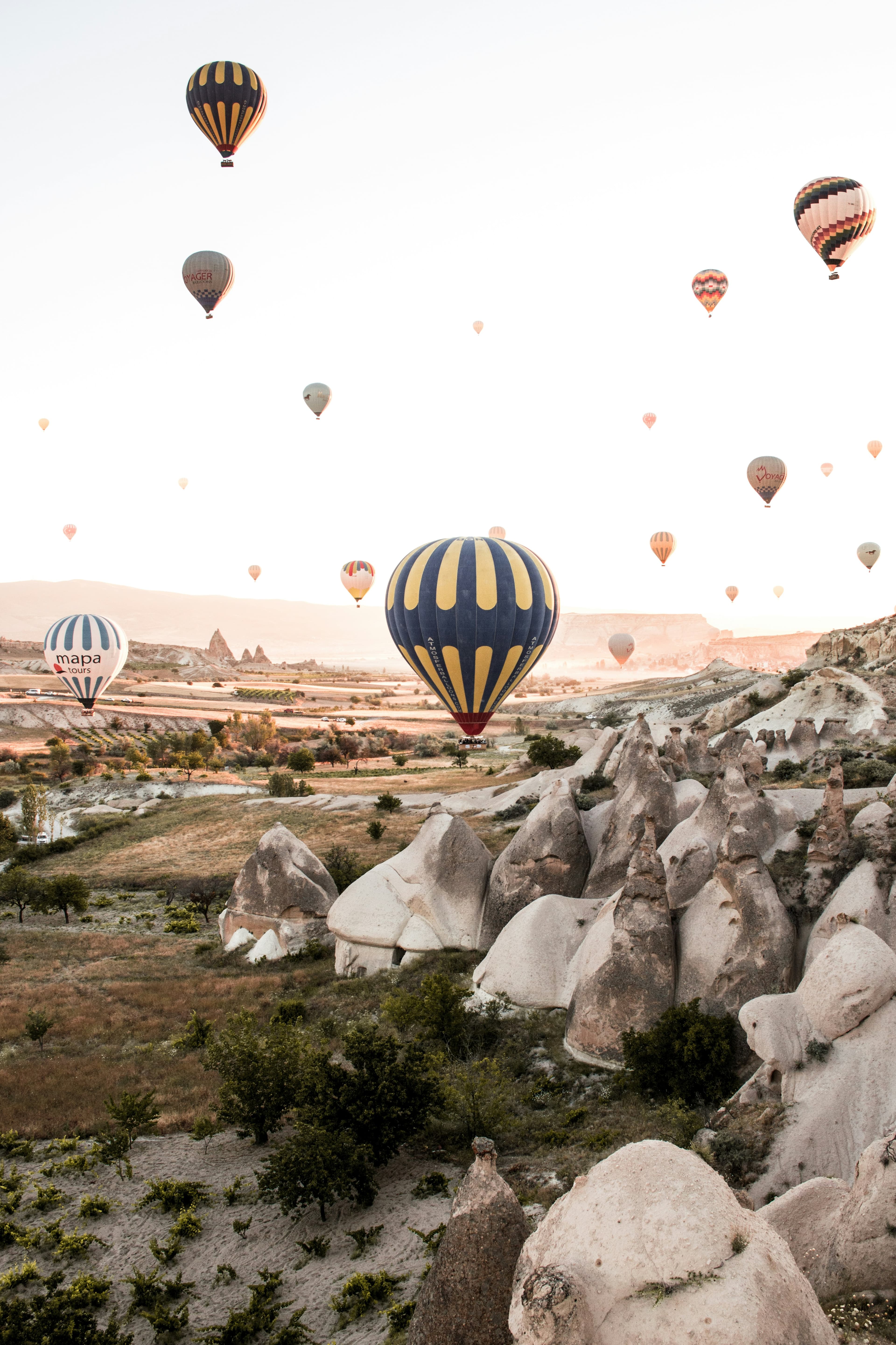 Cappadocia valleys and tufa rock formations at dawn